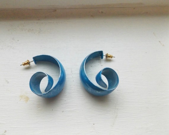 vintage 80s oversize turquoise blue earrings, lig… - image 1