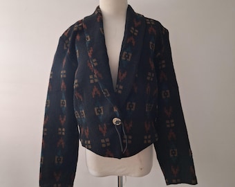 Vintage Cropped Southwest Blazer: 90s Wool Jacket, Size L