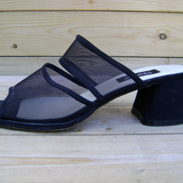 années 90 noir filet diapositives Vintage Club Strappy Kid Chunky talon sandales taille 8 pure Double sangle Summer chaussures Open Toe années 90 Revival Grunge