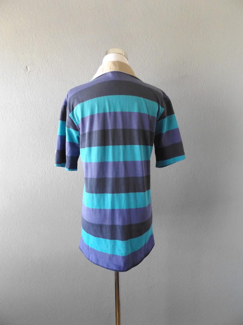 ocean pacific stripe polo shirt vintage 80s blue purple worn in faded mens size mmedium top hipster grunge 1980s women blouse hippie boho