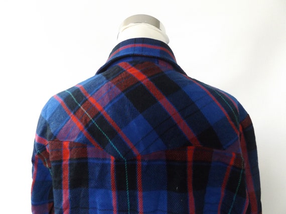 80s pearl snap flannel western shirt, men's mediu… - image 10