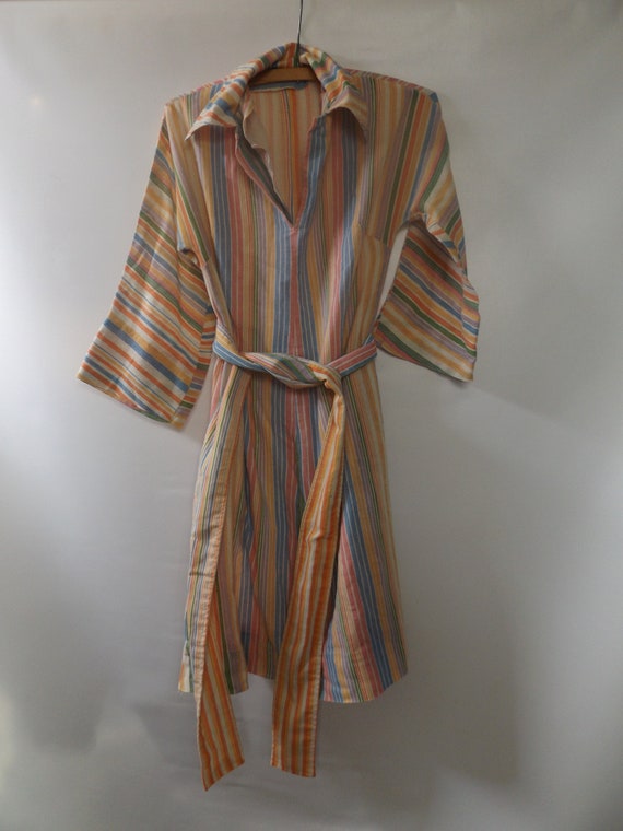 70s rainbow stripe tunic dress, small XS, lightwe… - image 2