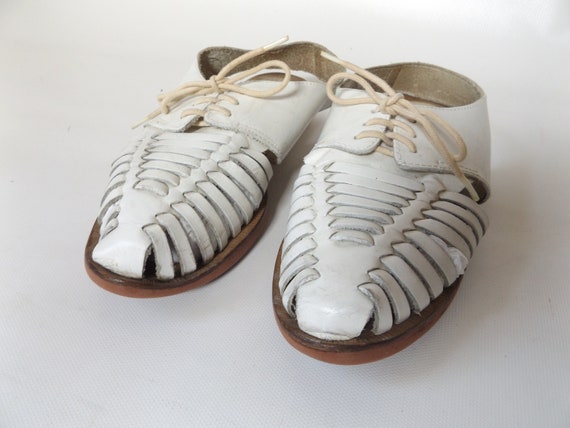 90s white huarache slingback sandals, size 7, wov… - image 9