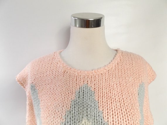 80s argyle geometric sweater blouse, large XL, ov… - image 6