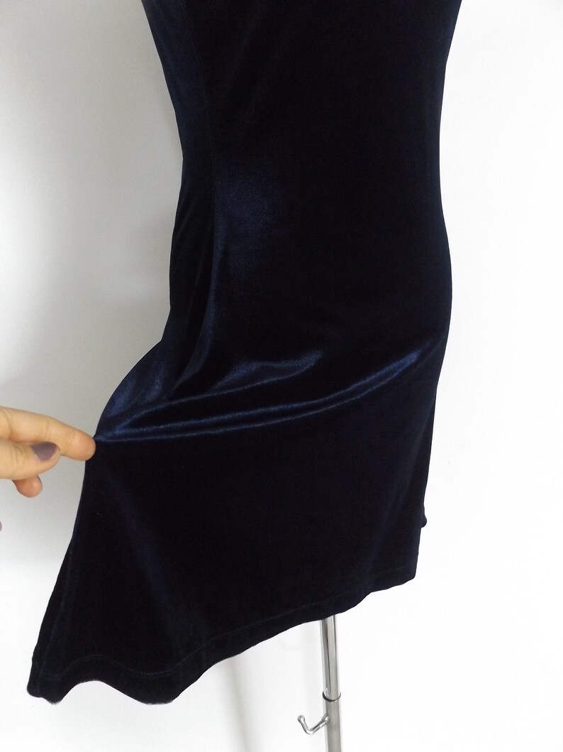 grunge skater dress vintage 90s stretchy navy blue velour mini dresses S small 1990s minimal basic tunic blouse rocker minimalist