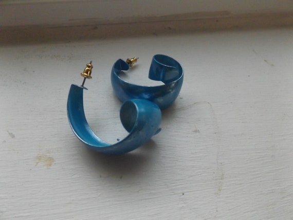 vintage 80s oversize turquoise blue earrings, lig… - image 5