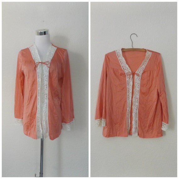 vintage 70s peach lace lingerie blouse - s/m - sh… - image 1