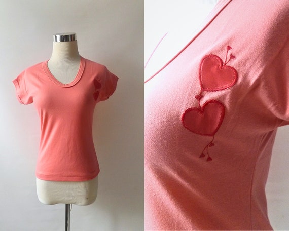 vintage 80s heart applique blouse, women's size m… - image 1