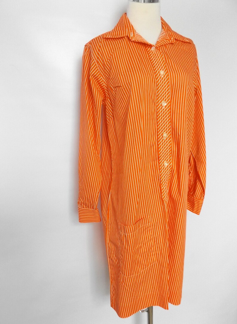 70s Orange Sherbet Stripe Shirt Dress / Vintage Van Heusen Etsy