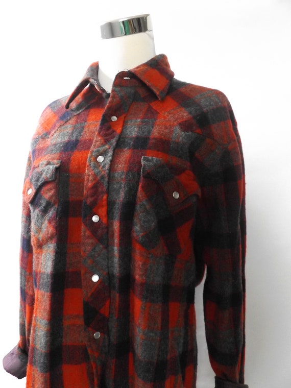 80s western plaid flannel shirt, large 16 - 16.5,… - image 7