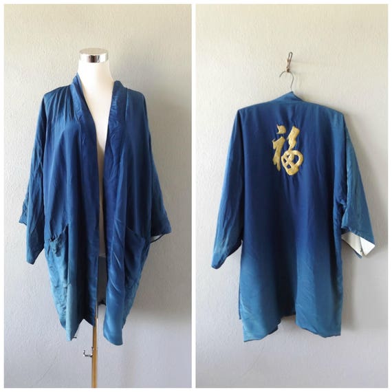 70s kimono jacket / vintage seventies blue ombre A