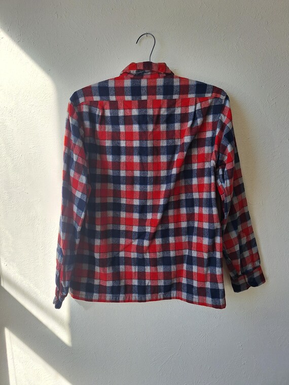Vintage 50s Pendleton Wool Flannel Shirt, Red Blu… - image 10