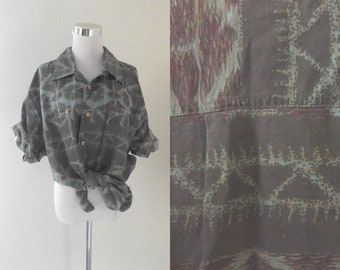 vintage 90s oxford men's shirt - size XL extra large - bugle boy cotton button down preppy shirt - earth tone southwest pattern - 1990s mens
