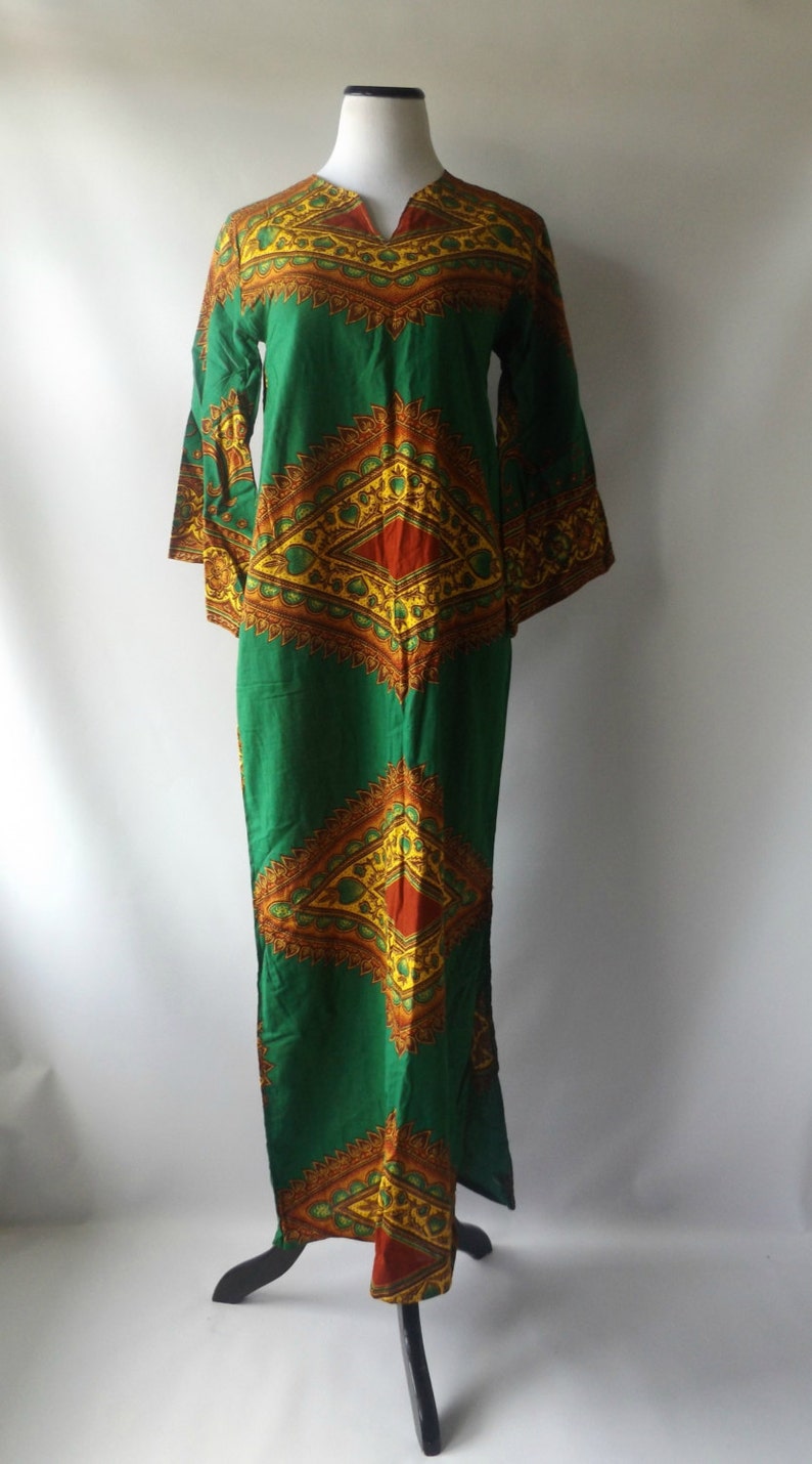 Dashiki maxi dress vintage 70s cotton ethnic print hippie Etsy
