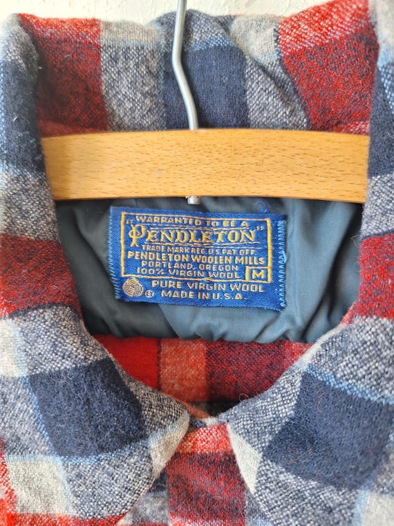 Vintage 50s Pendleton Wool Flannel Shirt, Red Blu… - image 9
