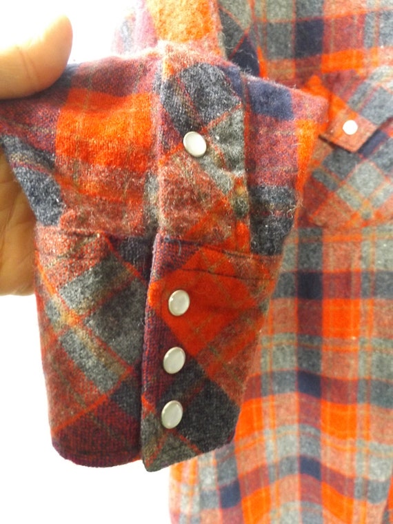 80s western plaid flannel shirt, large 16 - 16.5,… - image 3