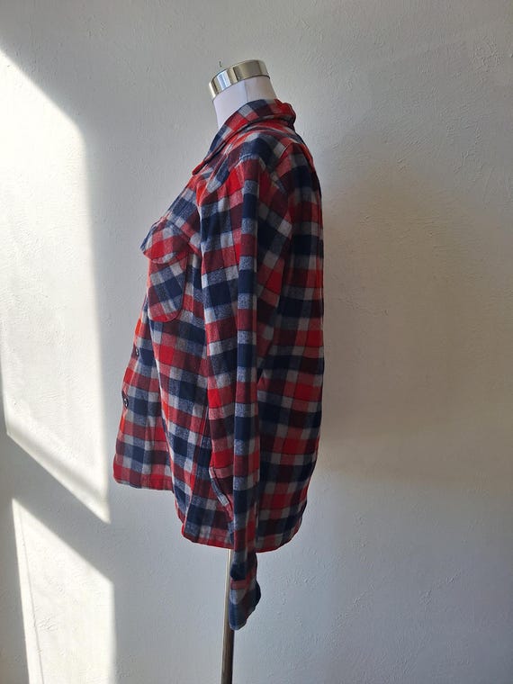 Vintage 50s Pendleton Wool Flannel Shirt, Red Blu… - image 5