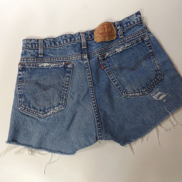 vintage levi cut off denim shorts - 34 waist - medium blue wash cutoff blue jean levi's strauss shorts - 1990s grunge hippie bohemian boho