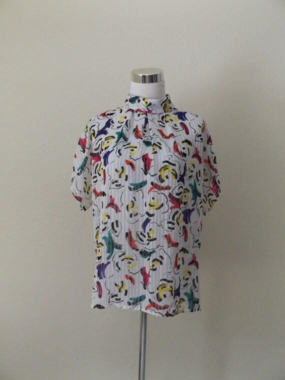 vintage 80s sheer floral blouse - size 12 medium … - image 10