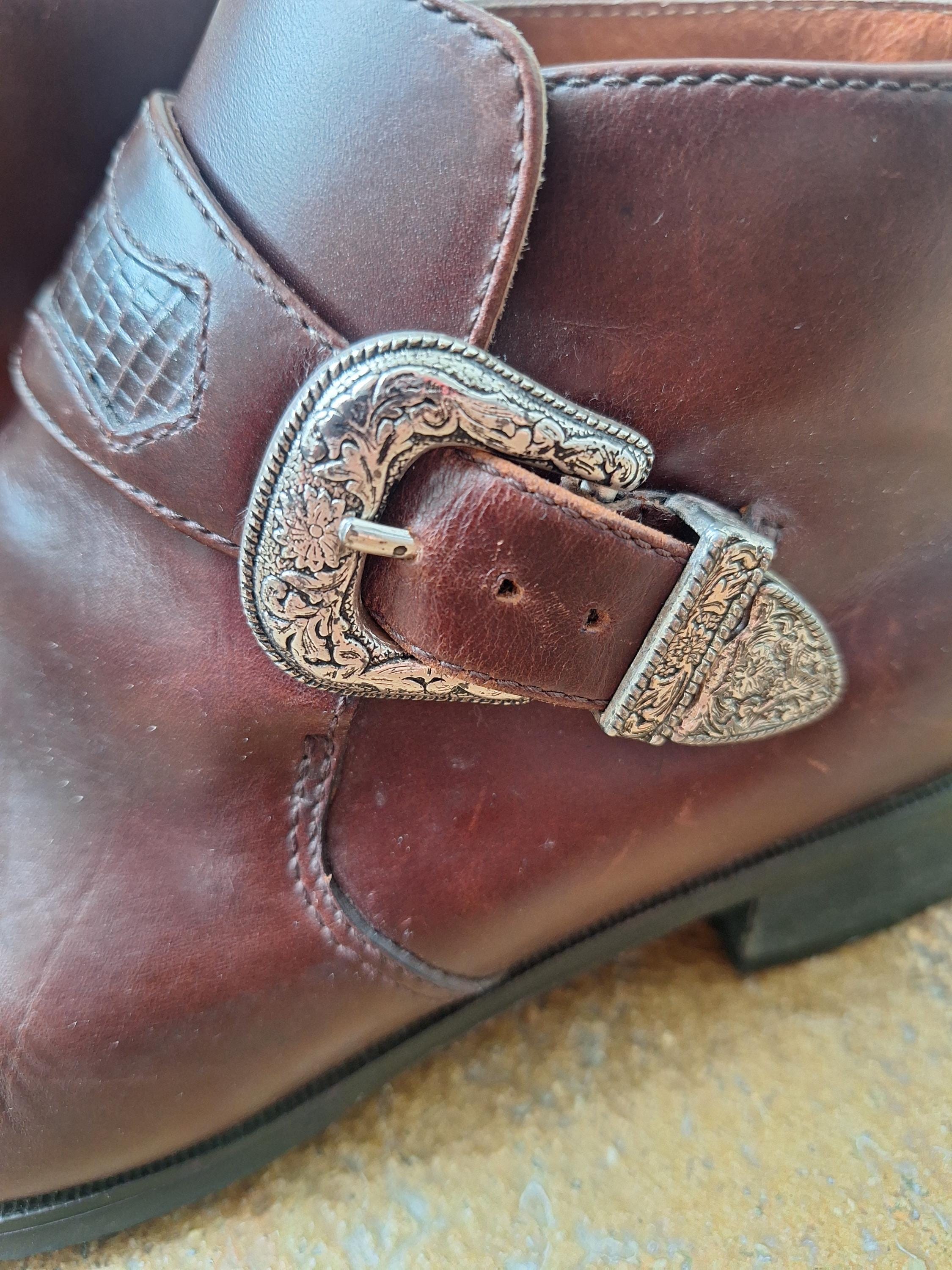 Vintage 90s Ariat Brown Buckle Ankle Booties, Women
