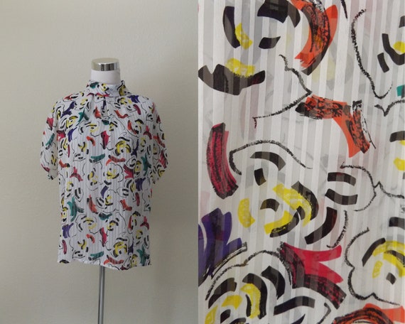 vintage 80s sheer floral blouse - size 12 medium … - image 1