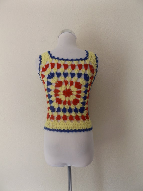 60s handknit sweater tank top blouse - size xs ex… - image 9