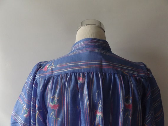 vintage 70s floral striped button-down belted blo… - image 8