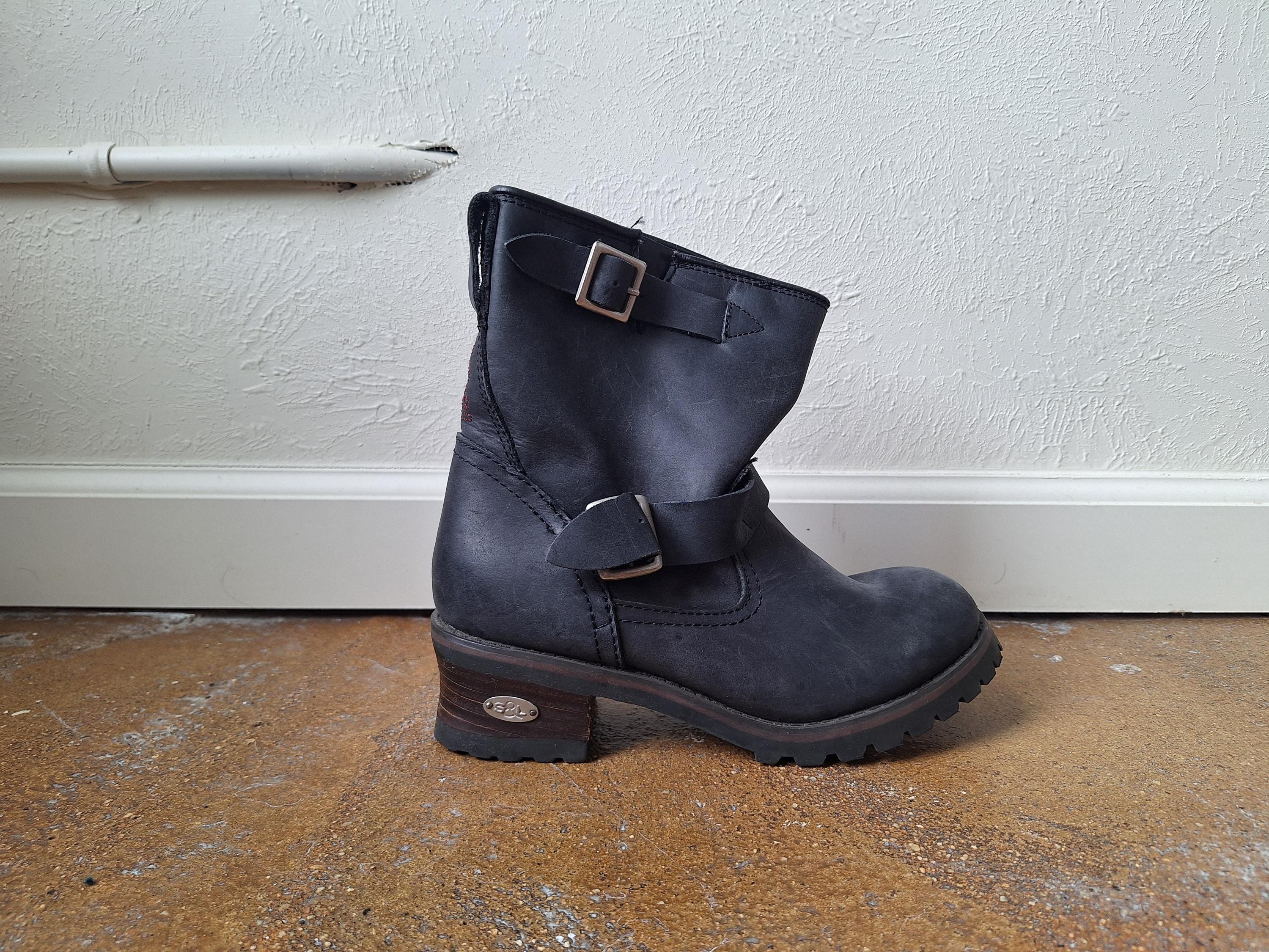 Vintage 90s Leather Moto Boots, Black Grunge Booties, Size 7.5 - Etsy