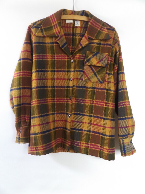 60s plaid chore jacket flannel size medium M - vi… - image 3