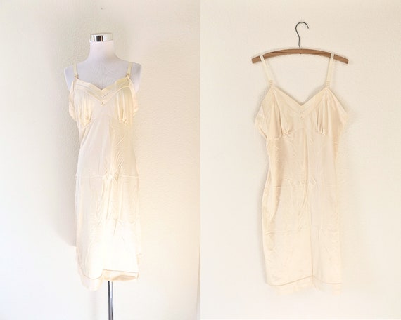 70s beige slip dress, medium large, semi sheer sh… - image 1