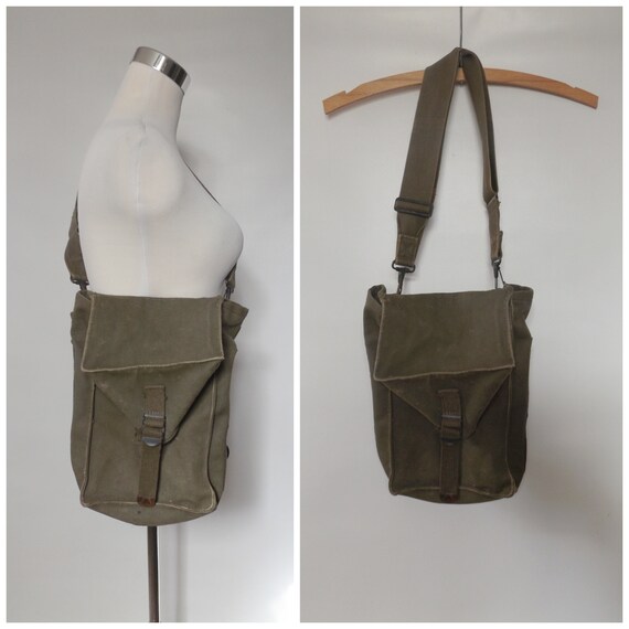 60s Army Green Messenger Bag Vintage Cotton Canvas Medium Etsy