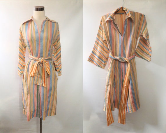 70s rainbow stripe tunic dress, small XS, lightwe… - image 1