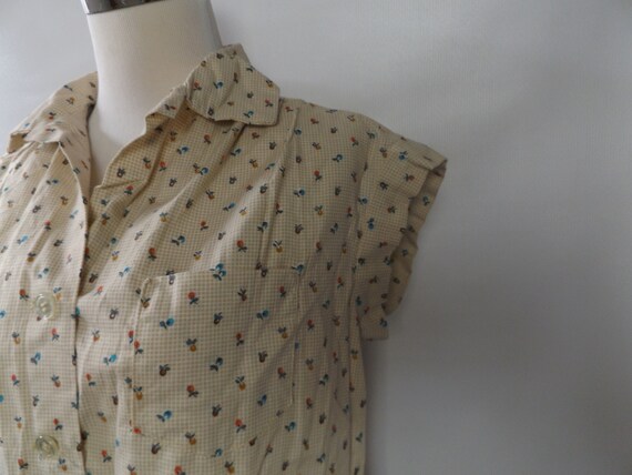 70s handmade small floral print blouse, small, br… - image 4