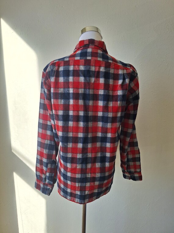 Vintage 50s Pendleton Wool Flannel Shirt, Red Blu… - image 7