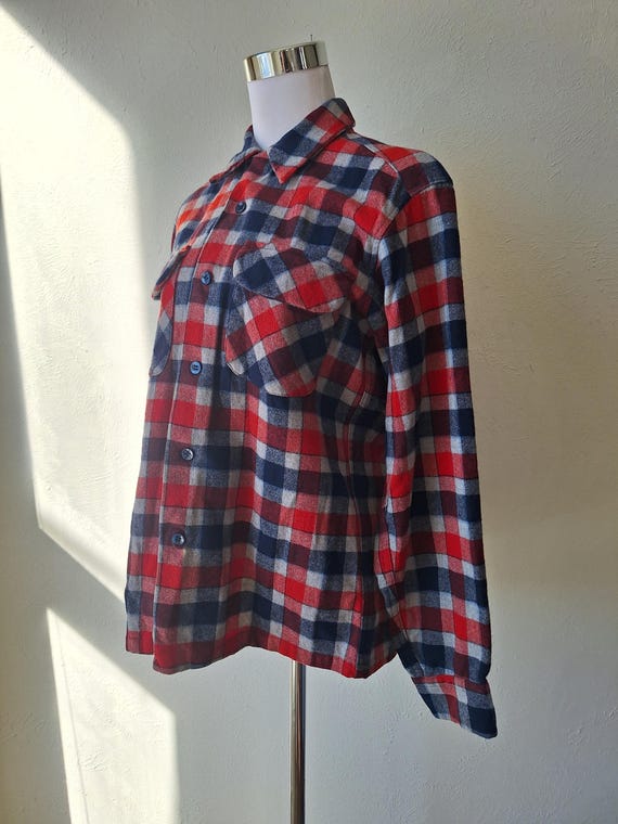 Vintage 50s Pendleton Wool Flannel Shirt, Red Blu… - image 4