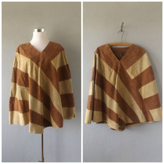 patchwork leather poncho | vintage 90s does 60s b… - image 1