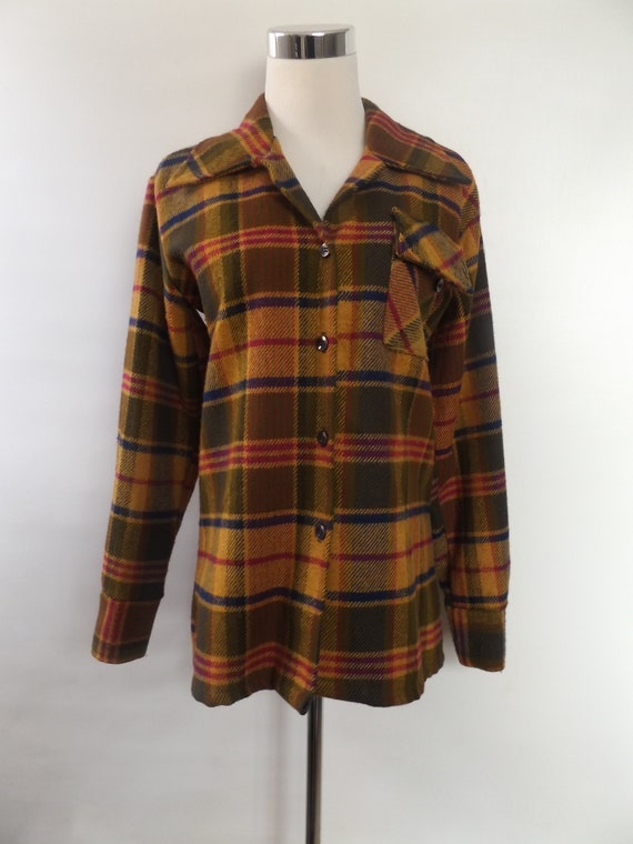 60s plaid chore jacket flannel size medium M - vi… - image 5