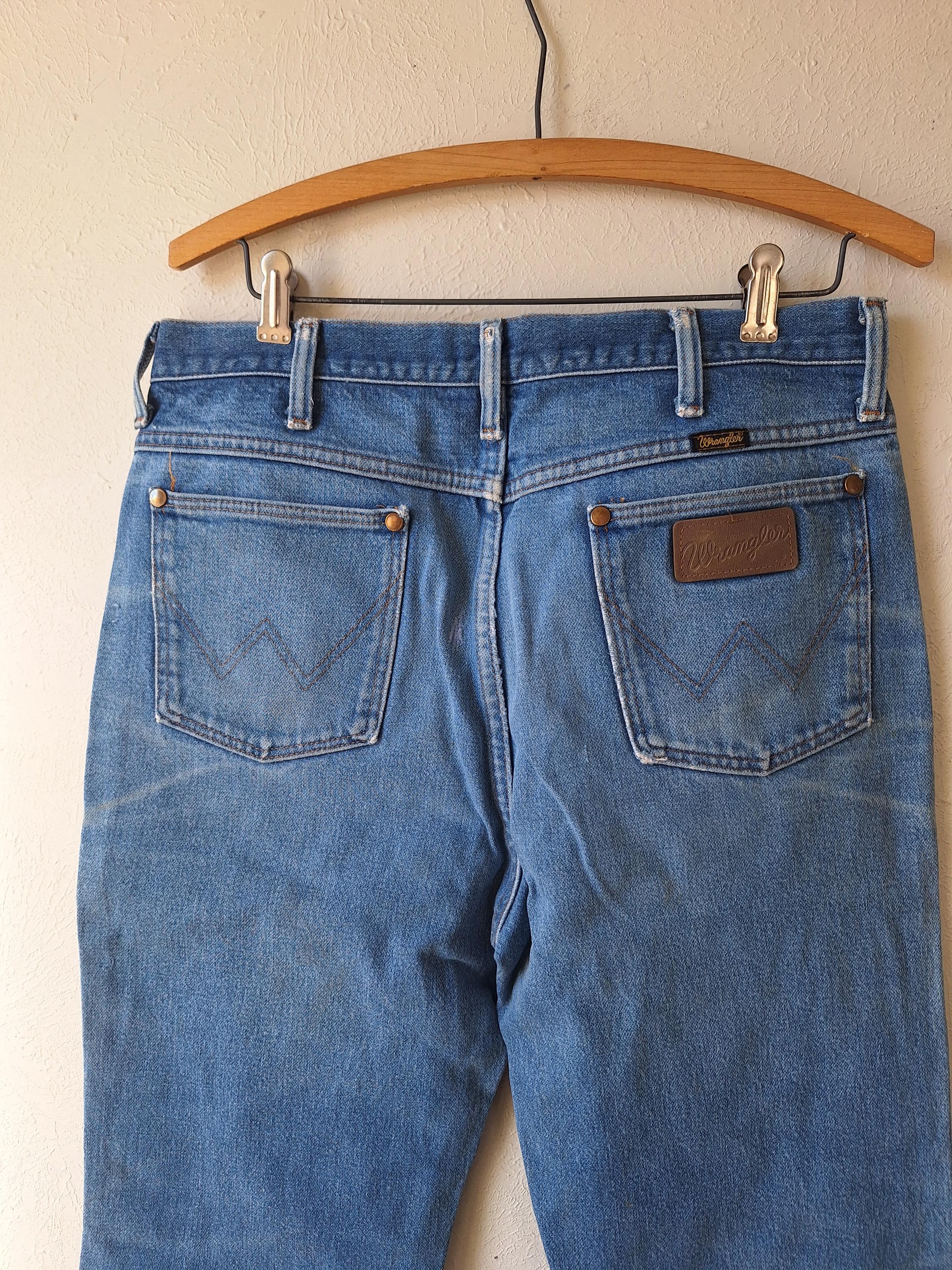 Vintage 70s Reworked Worn in Wrangler Blue Jeans, W 35 L 34