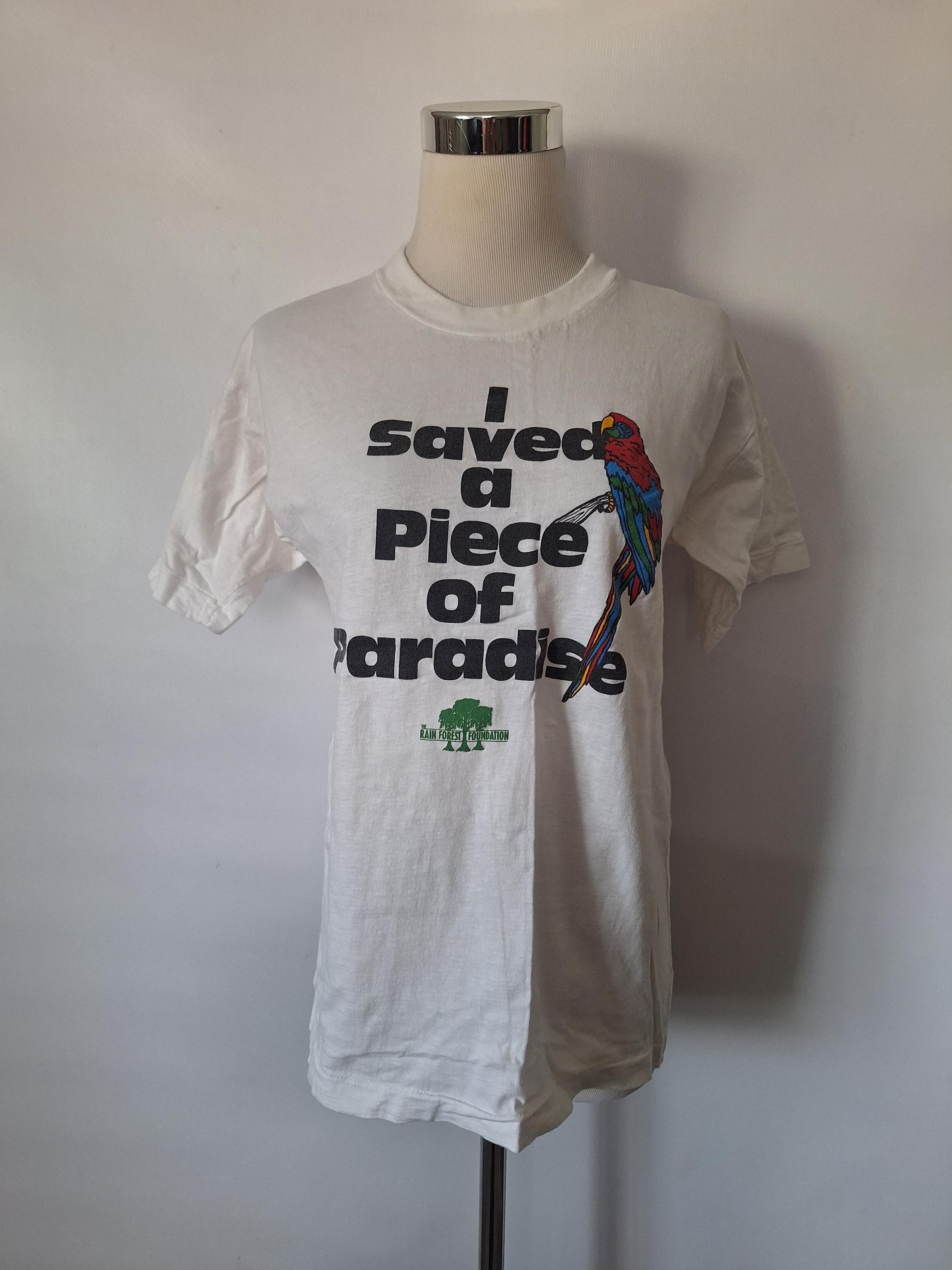 T-shirt Vintage TERRE PREMIÈRE Années 80 - Message écologique Radical 1987, Taille M, Couleur Ivoire