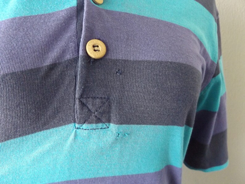 ocean pacific stripe polo shirt vintage 80s blue purple worn in faded mens size mmedium top hipster grunge 1980s women blouse hippie boho
