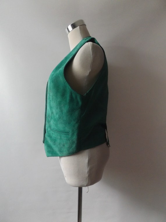 vintage 80s Kelly green suede leather vest, mediu… - image 5