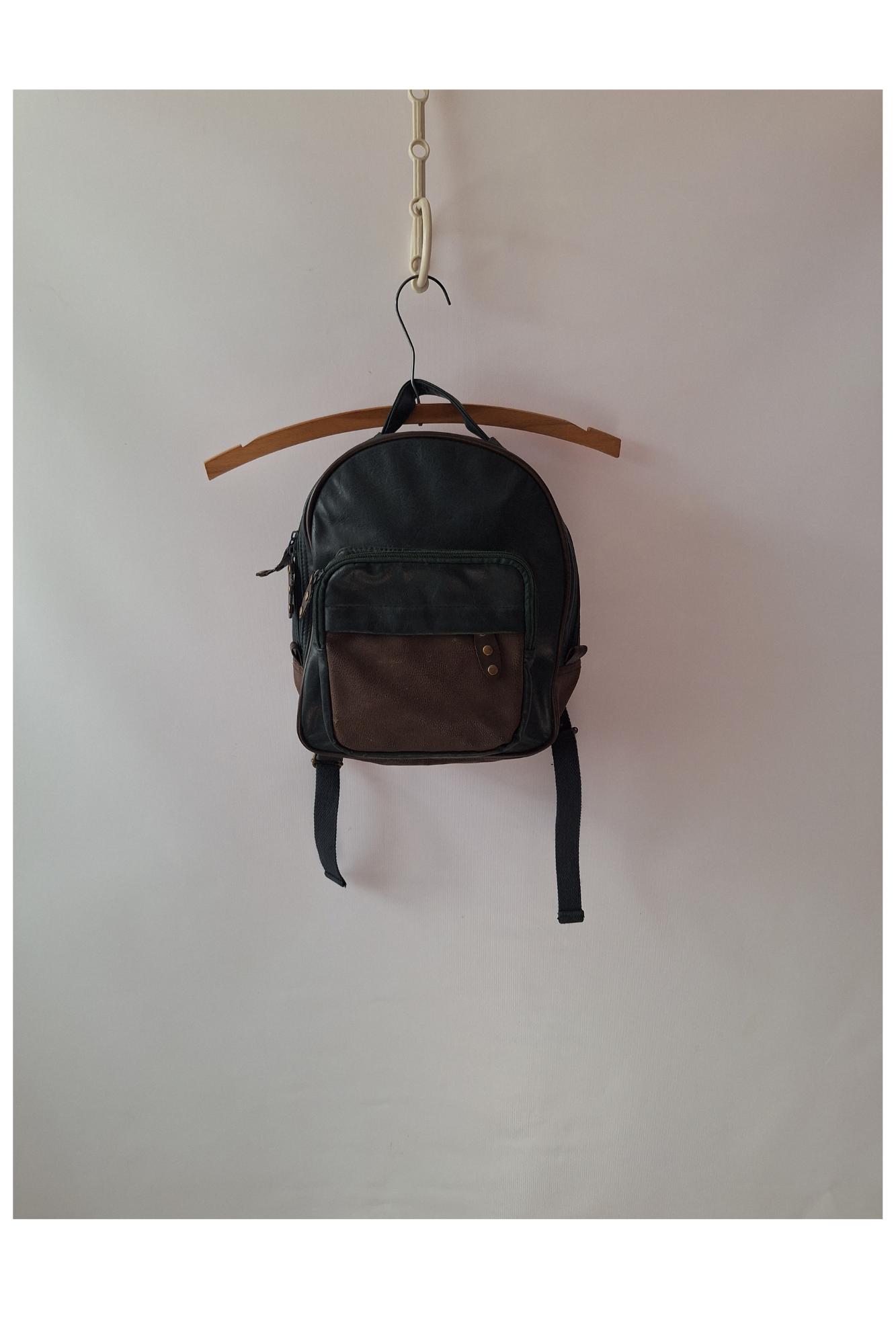 vintage 90s color block mini backpack purse, forest green, brown faux leather small bookbag tote, 1990s preppy grunge shoulder handbag vintage 90s color block mini backpack purse, forest green, brown faux leather small bookbag tote, 1990s preppy grunge shoulder handbag