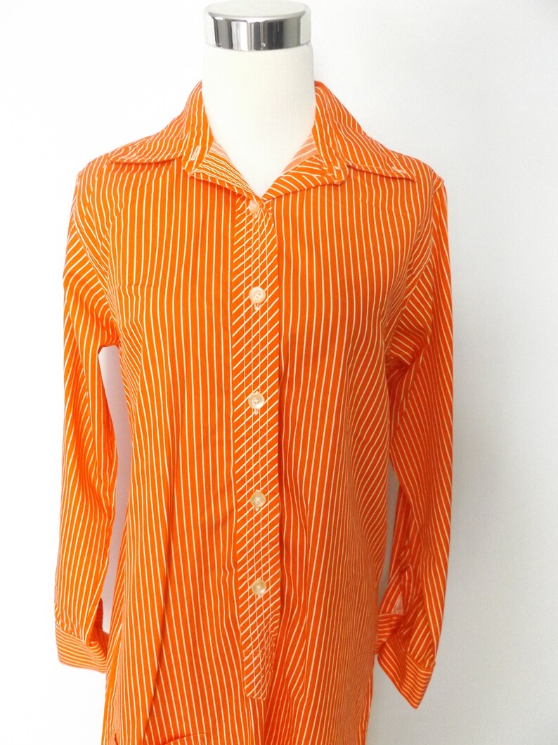 70s Orange Sherbet Stripe Shirt Dress / Vintage Van Heusen Etsy