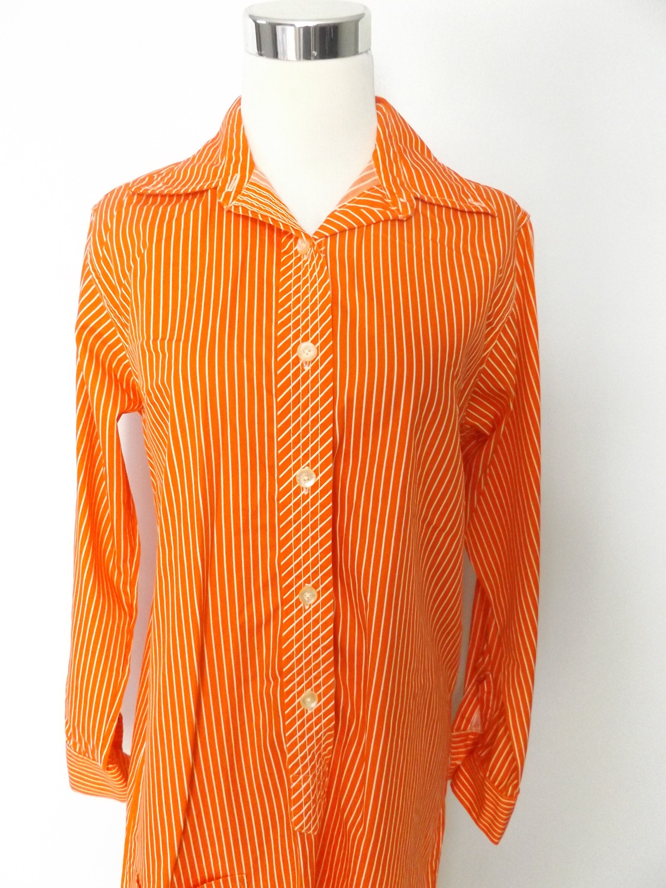 70s orange sherbet stripe shirt dress / vintage van heusen | Etsy