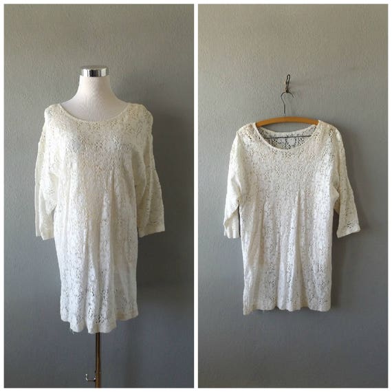 lace tunic mini dress | vintage 70s sheer hippie … - image 1