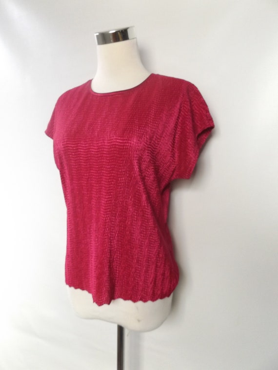 90s raspberry pink stretchy blouse, women's mediu… - image 5