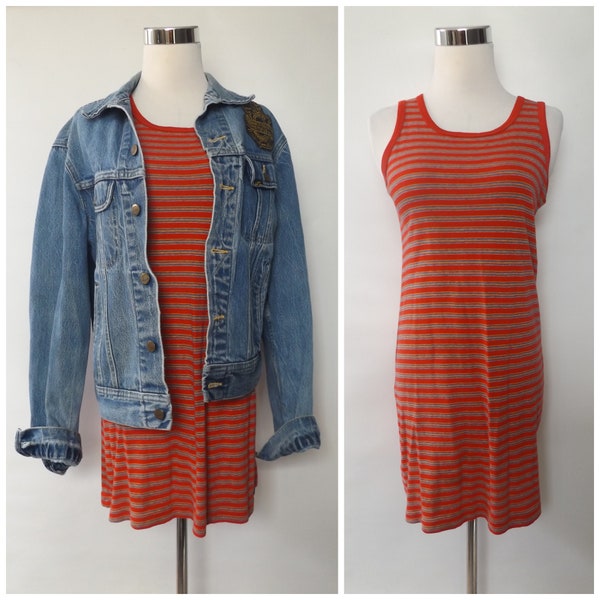 vintage 90s stripe grunge mini dress - large calvin klein jeans red striped tank top dress - 1990s grunge tunic pullover - skater hipster