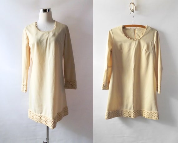 vintage 60s off white mod mini dress, size small … - image 1