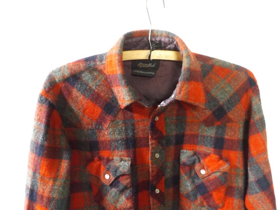 80s western plaid flannel shirt, large 16 - 16.5,… - image 5