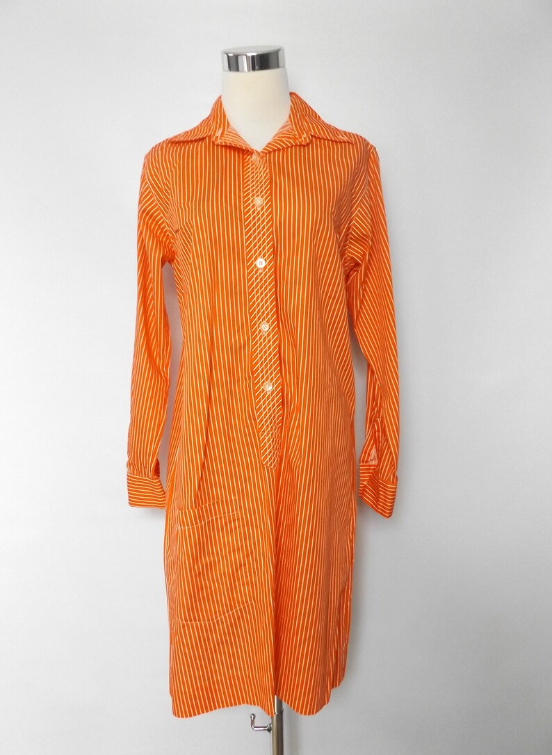 70s Orange Sherbet Stripe Shirt Dress / Vintage Van Heusen Etsy